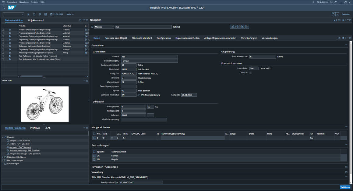 ProPLMClient im SAP GUI mit dem Quarz Dark Theme | © ProNovia AG